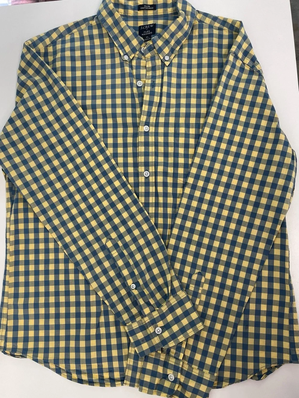 J. Crew Yellow and Navy Gingham Button-Down Shirt